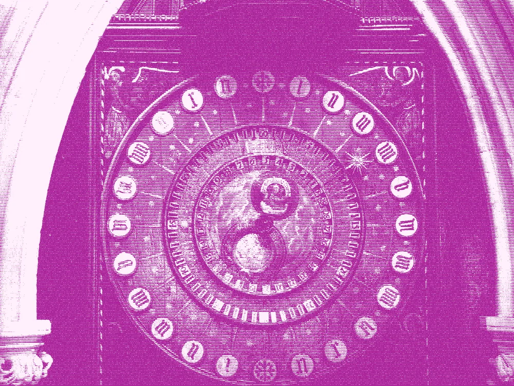 Halftone photograph of a medieval astronomical clock face